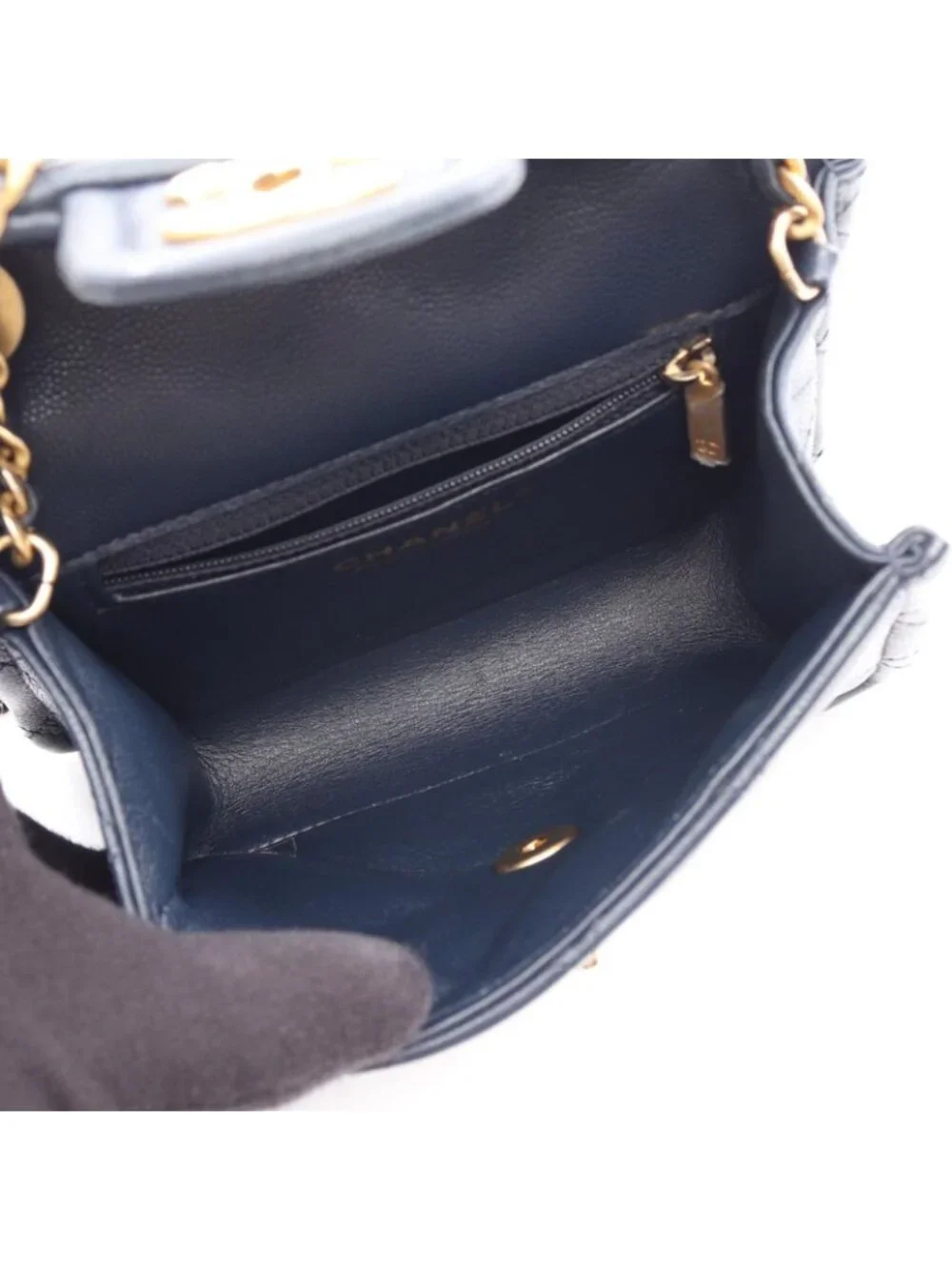 Chanel Shoulder Bag Quilted Navy Caviar Leather Small Chain